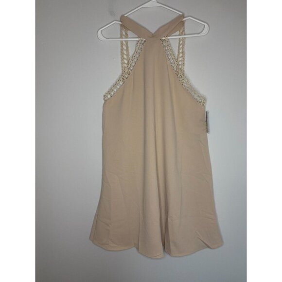 CUPSHE NEW Sunshine Vibes Neutral Mini Dress Womens L Beige Halter Tie Bridal - Picture 9 of 11